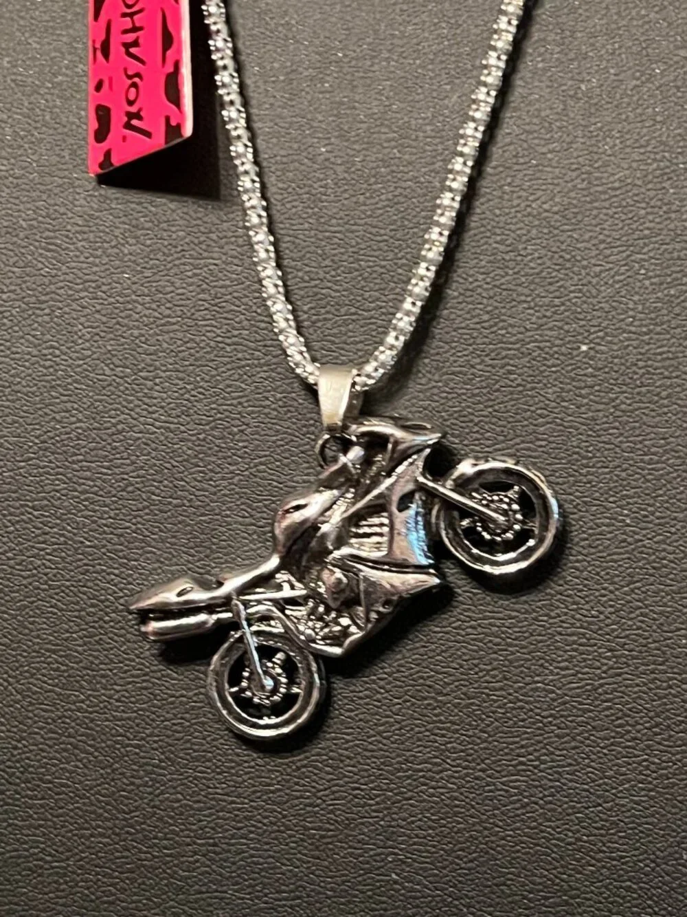 Silverplated Betsey Johnson Motorcycle Pendant Necklace (205)